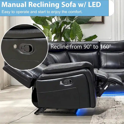 Power Reclining Sectional Sofa Couch with LED Light Recliner Faux Leather L-Shaped Cup Holder,USB Port for Living Room Black
