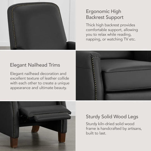 Elias Push Back Recliner for Adults Faux Leather Chair for Living Room