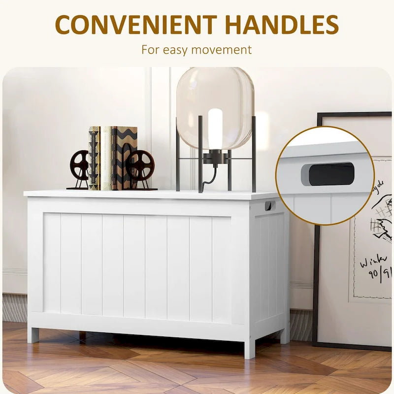 HOMCOM Storage Chest, Wooden Box with 2 Safety Hinges and Cut-out Handles, Modern Storage Trunk for Living Room, Entryway