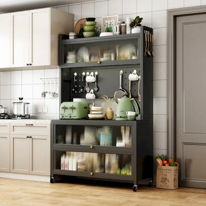 Kitchen Storage Cabinets with wheels - Bakers Rack Countertop, Microwave Oven Shelf Cabinet, Storage Organizer