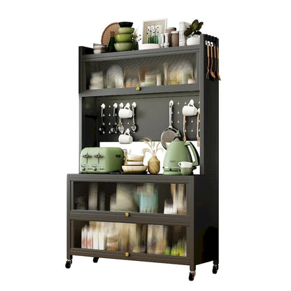 Kitchen Storage Cabinets with wheels - Bakers Rack Countertop, Microwave Oven Shelf Cabinet, Storage Organizer
