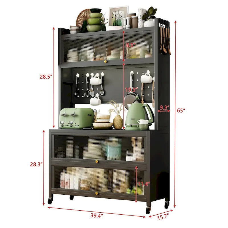 Kitchen Storage Cabinets with wheels - Bakers Rack Countertop, Microwave Oven Shelf Cabinet, Storage Organizer