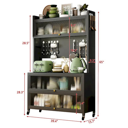 Kitchen Storage Cabinets with wheels - Bakers Rack Countertop, Microwave Oven Shelf Cabinet, Storage Organizer