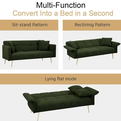 70.1 futon sofa bed, convertible double sofa bed with folding armrests for living rooms and small Spaces