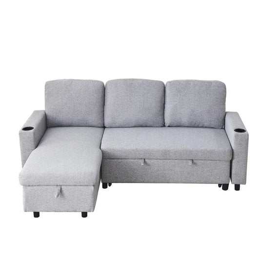 L-Shaped Comfortable Corduroy Combo Sofa with Pullout Bed and Storage