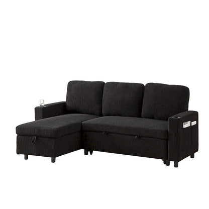 L-Shaped Comfortable Corduroy Combo Sofa with Pullout Bed and Storage