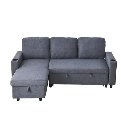 L-Shaped Comfortable Corduroy Combo Sofa with Pullout Bed and Storage