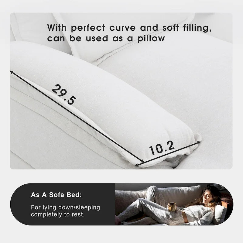 6-seat Upholstered Modern U-shaped Sectional Sofa with Waist Pillows,Sleeper Sofa Couch with Chaise Lounge,White