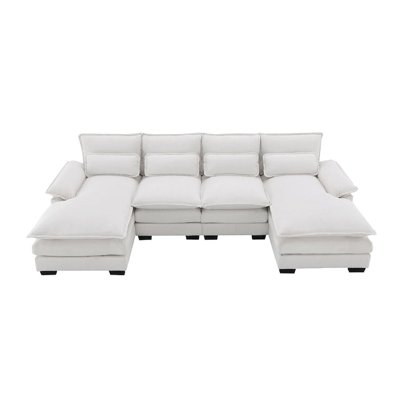6-seat Upholstered Modern U-shaped Sectional Sofa with Waist Pillows,Sleeper Sofa Couch with Chaise Lounge,White
