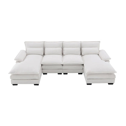6-seat Upholstered Modern U-shaped Sectional Sofa with Waist Pillows,Sleeper Sofa Couch with Chaise Lounge,White