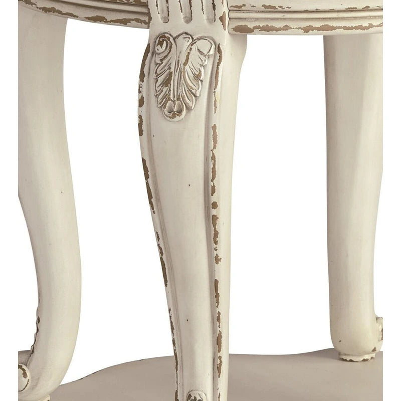 Round Wooden End Table with Open Bottom Shelf, Brown and Antique White