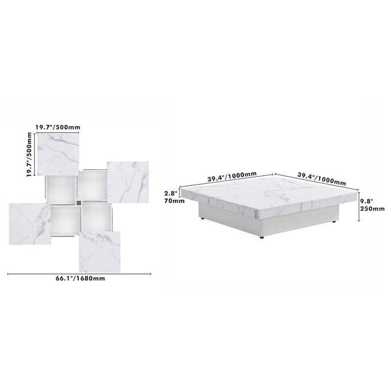 Square Marble Veneer Coffee Table Sliding Top with Storage