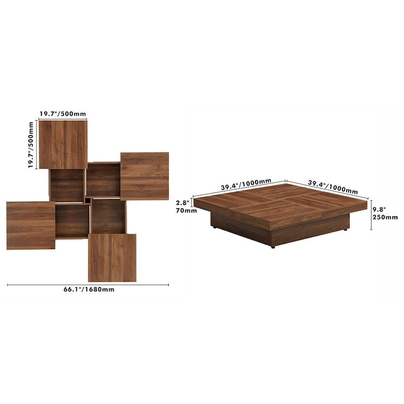 Square Marble Veneer Coffee Table Sliding Top with Storage