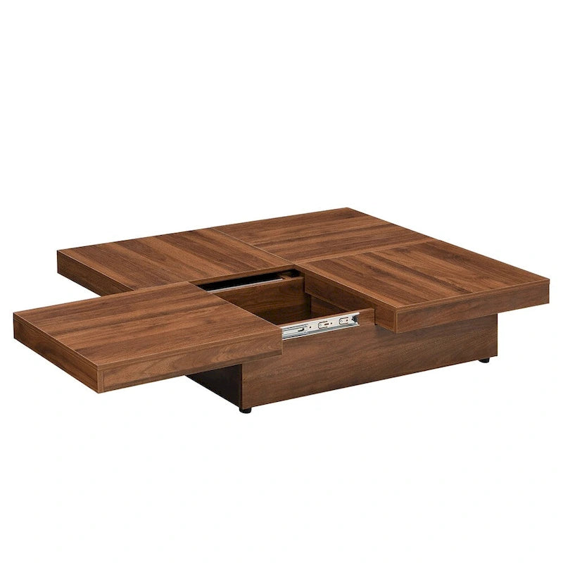 Square Marble Veneer Coffee Table Sliding Top with Storage