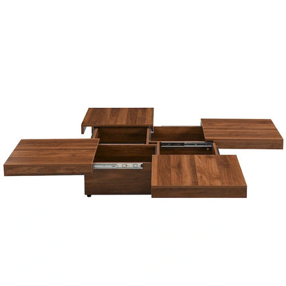 Square Marble Veneer Coffee Table Sliding Top with Storage