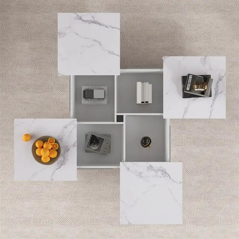 Square Marble Veneer Coffee Table Sliding Top with Storage