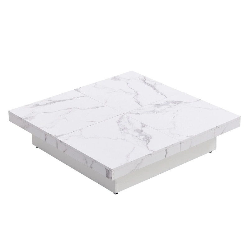 Square Marble Veneer Coffee Table Sliding Top with Storage