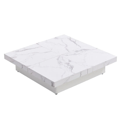 Square Marble Veneer Coffee Table Sliding Top with Storage
