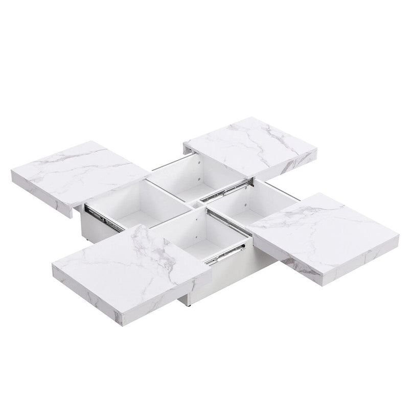 Square Marble Veneer Coffee Table Sliding Top with Storage