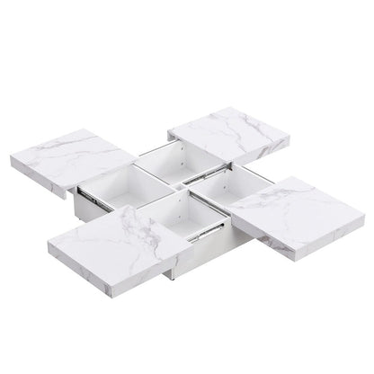 Square Marble Veneer Coffee Table Sliding Top with Storage
