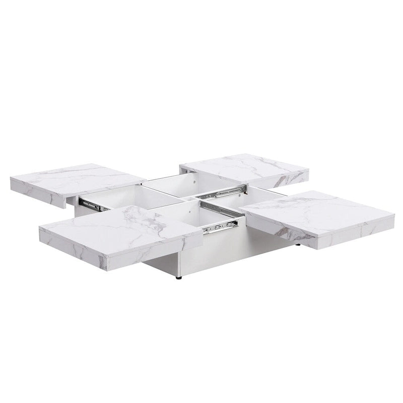 Square Marble Veneer Coffee Table Sliding Top with Storage