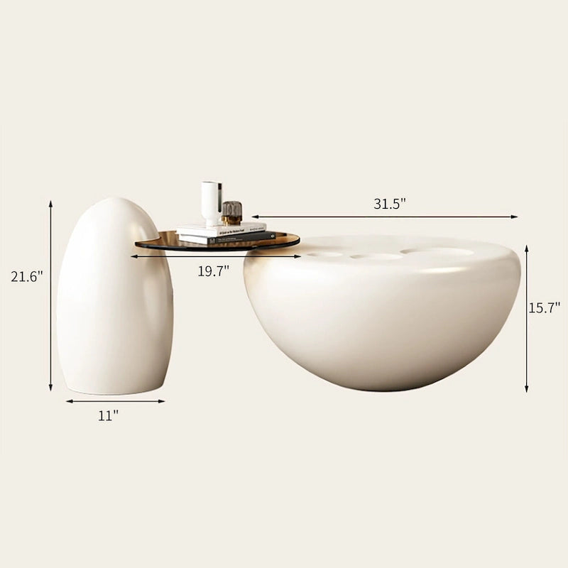 Nesting 42 Modern Round Creamy White Coffee Table, 2 pieces for Living Room - 62