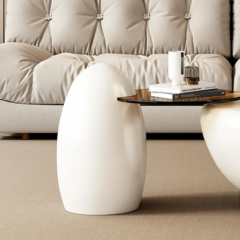 Nesting 42 Modern Round Creamy White Coffee Table, 2 pieces for Living Room - 62