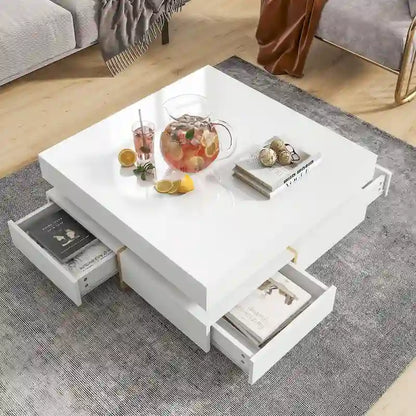 Stylish High Gloss Coffee Table with 4 Drawers