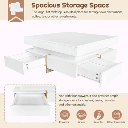 Stylish High Gloss Coffee Table with 4 Drawers