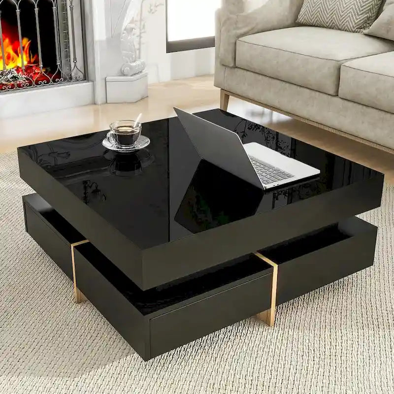Stylish High Gloss Coffee Table with 4 Drawers