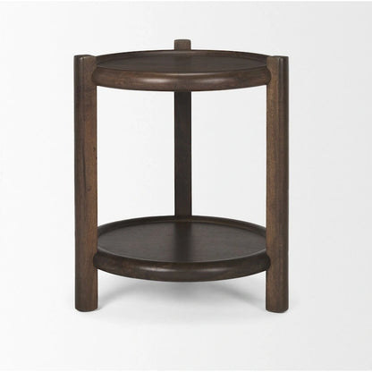 Romi Dark Brown Wood w/ Bottom Shelf Round Accent Table - 23.5L x 23.5W x 26.0H