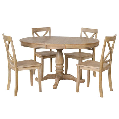 5-Piece Dining Round Extendable Table Set with 4 Chairs
