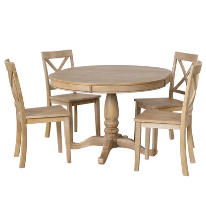 5-Piece Dining Round Extendable Table Set with 4 Chairs