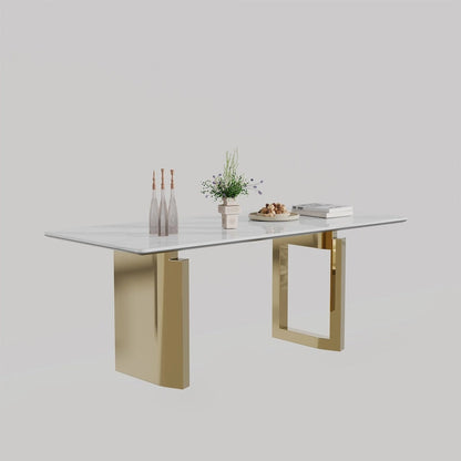 0.47 Thick Sintered Stone Composite Tempered Glass Top Rectangular Dining Table with Stainless Steel Base