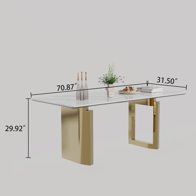 0.47 Thick Sintered Stone Composite Tempered Glass Top Rectangular Dining Table with Stainless Steel Base