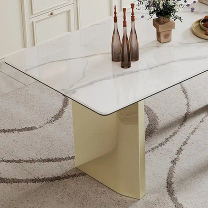 0.47 Thick Sintered Stone Composite Tempered Glass Top Rectangular Dining Table with Stainless Steel Base