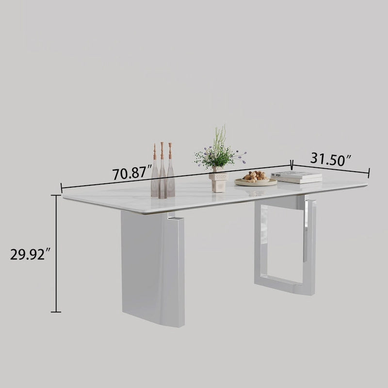 0.47 Thick Sintered Stone Composite Tempered Glass Top Rectangular Dining Table with Stainless Steel Base