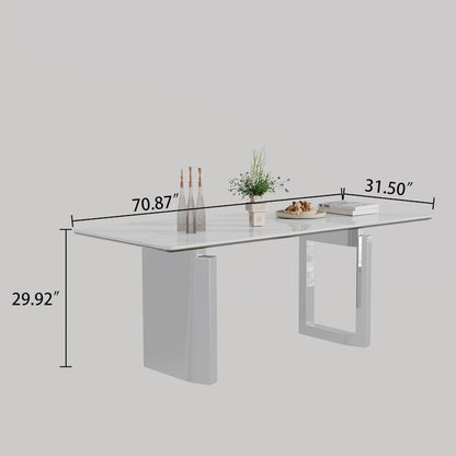 0.47 Thick Sintered Stone Composite Tempered Glass Top Rectangular Dining Table with Stainless Steel Base