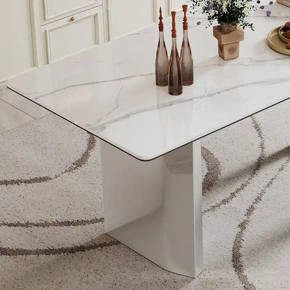 0.47 Thick Sintered Stone Composite Tempered Glass Top Rectangular Dining Table with Stainless Steel Base