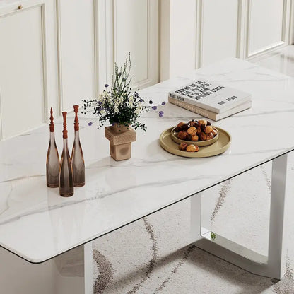 0.47 Thick Sintered Stone Composite Tempered Glass Top Rectangular Dining Table with Stainless Steel Base