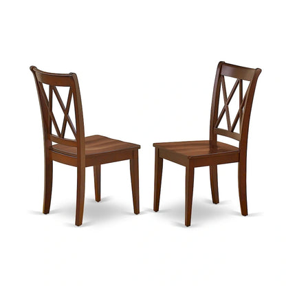 East West Furniture 3 Piece Dining Table Set- a Round Kitchen Table with Pedestal and 2 Dining Chairs, Mahogany(Seat Options)