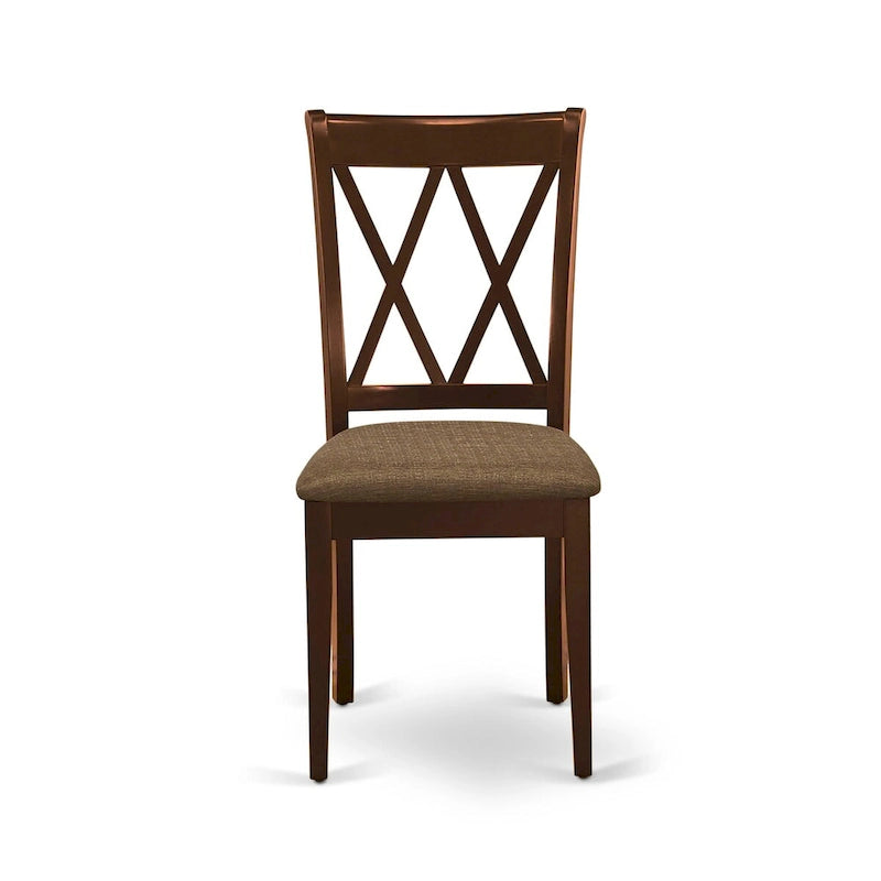 East West Furniture 3 Piece Dining Table Set- a Round Kitchen Table with Pedestal and 2 Dining Chairs, Mahogany(Seat Options)