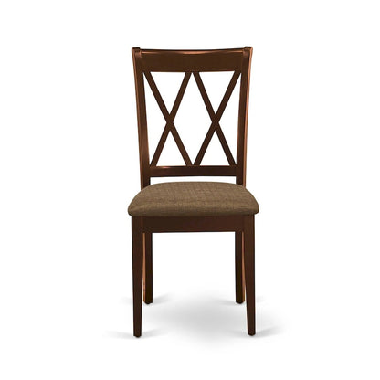 East West Furniture 3 Piece Dining Table Set- a Round Kitchen Table with Pedestal and 2 Dining Chairs, Mahogany(Seat Options)