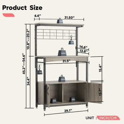Industrial Rolling Coffee Bar Shelf - 14.57D x 31.5W x 45.2H