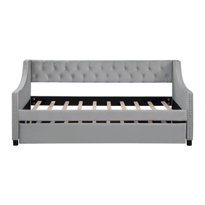 Upholstered Velvet Tufting Sleeper Sofa Chesterfield Daybed with Trundle
