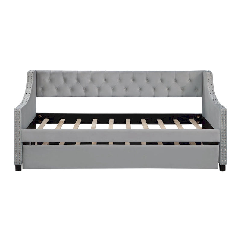 Upholstered Velvet Tufting Sleeper Sofa Chesterfield Daybed with Trundle