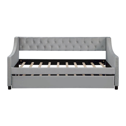 Upholstered Velvet Tufting Sleeper Sofa Chesterfield Daybed with Trundle