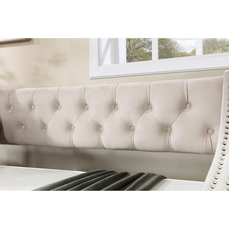 Upholstered Velvet Tufting Sleeper Sofa Chesterfield Daybed with Trundle