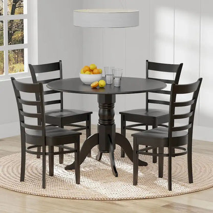 5-Piece Dining Set, 42 Round Drop-Leaf Table and Slat Back Chairs