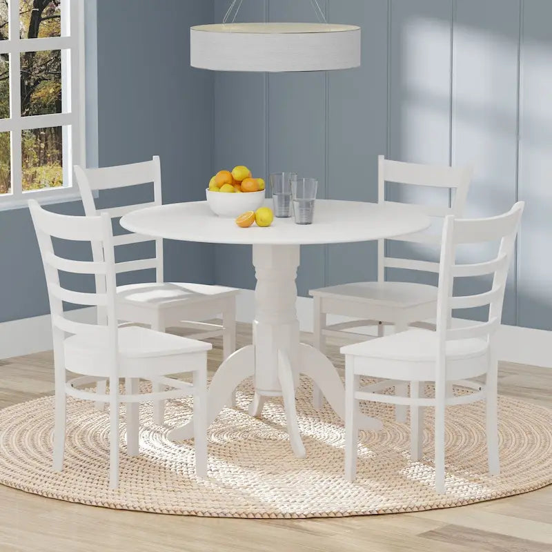 5-Piece Dining Set, 42 Round Drop-Leaf Table and Slat Back Chairs